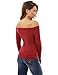 PattyBoutik Women Off Shoulder Long Sleeve Top (Deep Red S)