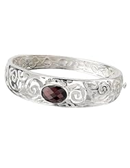925 Sterling Silver Open Swirl Hinged Bangle Bracelet with Garnet