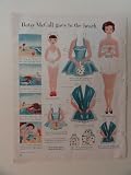 McCall's Paper Doll Cutouts,Beach wear. 1952 full page print advertisement. (Betsy McCall/Betsy goes to the beach.) original vintage magazine Print Art.