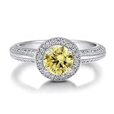 Round Canary Cubic Zirconia Sterling Silver Halo Solitaire Ring 1.03ct - Nickel Free Engagement Wedding Ring