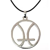 Zodiac Sign Necklace Pisces Pendant Stainless Steel on Rubber Cord By Bucasi
