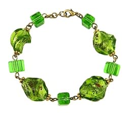 Bracelet - B66 - Murano Style Glass - Twists & Cubes ~ Olive Green