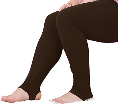Patanha Women's Plus Size Elstic Basic Stirrup Leggings Coffee