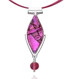 41GU2Aoy6sL. SL160  Sterling Silver Dichroic Glass Bezel Set Pink Almond Shaped Pendant on Stainless Steel Wire, 18