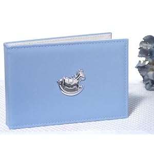 Blue Leather Photo Album w Silver Rocking Horse Applique (Set of 72) by Wedding Favors & BaShower Gifts