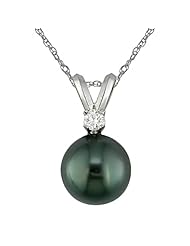 14K White Gold .05 ctw Diamond and 8-9mm Tahitian Pearl Drop Pendant