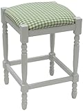 Carolina Cottage 2662-MW-GC Green and White Check, 24-Inch White Hawthorne Upholstered Counter Stool