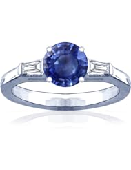 Platinum Round Cut Blue Sapphire Three Stone Ring