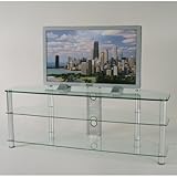 IMAGE OF RTA Home and Office Silver Aluminum 60 Inch Wide TV Stand with Glass Shelves