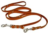 6 Way European Multifunctional Leather Dog Leash, Adjustable Schutzhund Lead Orange 49"-94" Long, 1/2" Wide (12 mm)