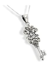 Sterling Silver Mystery Key of Knowledge Pendant 20" Necklace