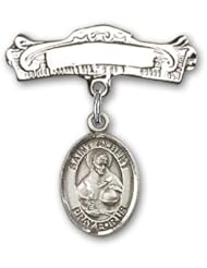 Sterling Silver Baby Badge with St. Albert the Great Charm and Arched Polished Badge Pin