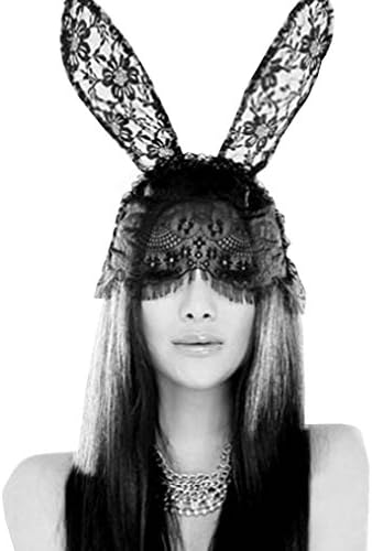 FAD Cosplay Rabbit Ears Hairband Black Sexy Headband with Face Mask