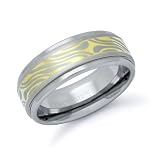 8mm Men's Gold-Plated Mokume Gane Design Tungsten Band Ring Sizes 7-13
