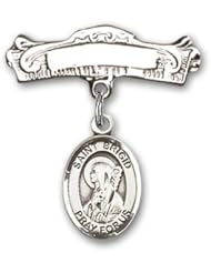 Sterling Silver Baby Badge with St. Brigid of Ireland Charm and Arched Polished Badge Pin