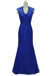 V-neck Mermaid Illusion Lace Floor Length Natural   Waistline Prom Dress 