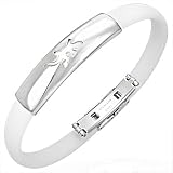 New White Rubber Bracelet with Stainless Steel Lizard Design, Length 22cms.