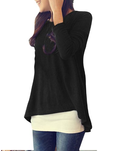 Allegra K Women Scoop Neck Long Sleeve Asymmetric Hem Loose Stretchy Top