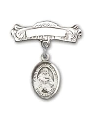 Sterling Silver Baby Badge with St. Julia Billiart Charm and Arched Polished Badge Pin