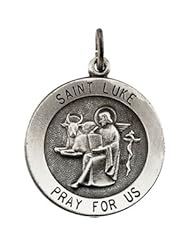 18.00 Mm Sterling Silver St. Luke Medal W/ 18 Inch Chain