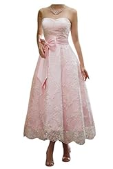 Strapless Ankle Length Natural   Waistline Satin Sweetheart Lace  Bandage Dress/Wedding Party Dress  With a Bow(s)