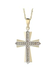 14k Gold Diamond Cross Patonce Pendant, 0.15 cttw 1 inch tall