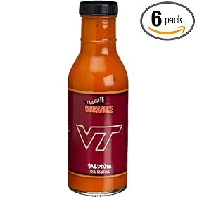 Tailgate Virginia Tech Medium Wing Sauce, 12-Ounce Glass Bottles (Pack of 6)