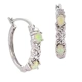 Genuine Diamond Simulated Opal Hoop Earrings
