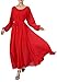 BUENOS NINOS Women's Long Sleeve Crew Neck Loose Chiffon Long Maxi Dress with Belt Red L