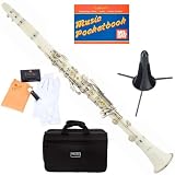 Mendini MCT-W B Flat White ABS Clarinet w/ Case, Stand, Mouthpiece, Box of 10 Reeds, Cork Grease, & a Pair of Gloves