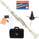 Mendini MCT-W B Flat White ABS Clarinet w/ Case, Stand, Mouthpiece, Box of 10 Reeds, Cork Grease, & a Pair of Gloves