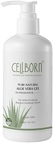 Cellborn Pure Natural Aloe Vera Gel for Face, Hair &amp; Body - 100% Pure Natural &amp; Cold Pressed - For Sun Burn, Eczema, Bug or Insect Bites, Dry Damaged Ageing skin, Razor Bumps and Acne -300 ml/ 10 oz