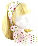 Head Band ~ White with Pink & Lime Dots