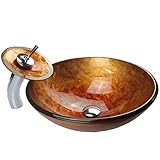 Tophome 洗面台彩色上絵 手洗い器おしゃれ　洗面ボウルガラス　手洗い器 手洗器 洗面ボール 蛇口セット　強化ガラス製　排水金具付 蛇口付き　薄青色