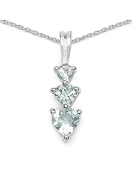 0.80 Carat Genuine Aquamarine Sterling Silver Pendant Necklace. 18"