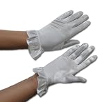 Lillian Gloves Short White Satin with Ruffle