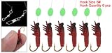 Fishing Line w 6 Red Silicone Lure Bait Luminous Gold Tone Fish Hooks 6#
