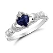 Sterling Silver Blue Sapphire Heart CZ Claddagh Ring Sizes 4 to 9