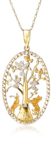 10k Two-Tone Gold Tree of Life Pendant (.005 cttw, J Color, I2 Clarity), 18 w/ Diamond Accent
