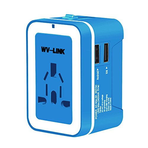 WV-LINK Premium Universal Plug Adapter AC Socket Outlet with 2.4A Dual USB Charger ports for USA EU UK AUS