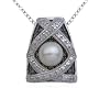 Sterling Silver Black and White Diamond and Pearl Pendant, 18"