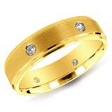 14K Yellow Gold Men's Satin Diamond Band Ring