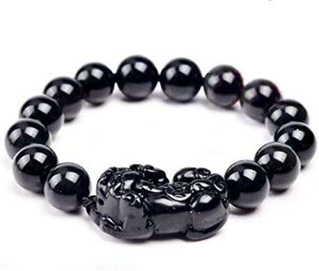 THATISGREAT Hot! Natural Obsidian Dual Brave Troops Bracelets Om-mani-peme-hung Bracelets Ward Off Evil Lucky Wrist Chain (Single Brave Troops 12mm for Man&Woman)