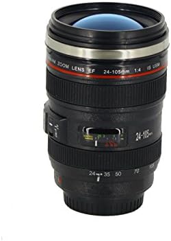 JAYHU 24-105mm 13.5oz Camera Lens Coffee Cup, Travel Mug - Camera Cup / Thermos Stainless Steel with Transparent Lid /Great Gift for Drinking Water Tea Coffee Juice or Milk A20 (black)