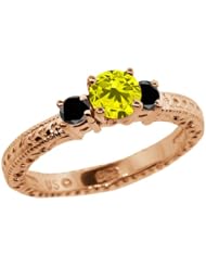 0.79 Ct Round Canary and Black Diamond 18K Rose Gold 3-Stone Ring