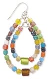 2 Line Square Mosaic Bead Teardrop Dangle Earring - Sold As A Pair