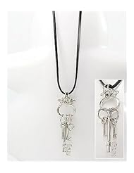 Black Key Leather Necklace In White Base