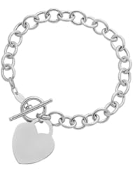 Toggle Bracelet with Heart Charm in 14K White Gold