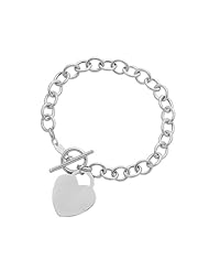 Toggle Bracelet with Heart Charm in 14K White Gold