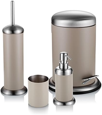 ATECKING 4 pcs Bathroom Accessories Set Lotion dispenser, Toilet Brush, Toothbrush cup &amp; Trash Can
